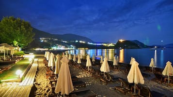 Beach nearby, sun loungers, beach umbrellas