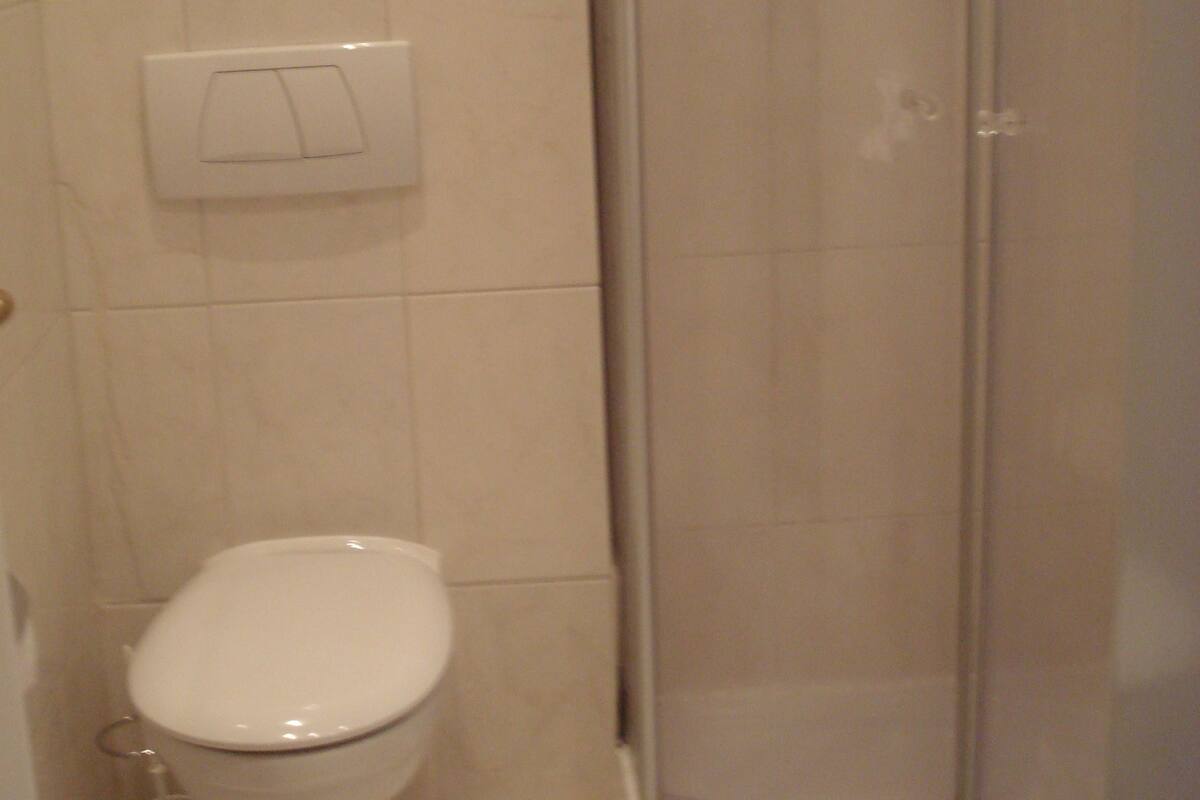 Shower, free toiletries, hair dryer