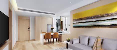 Two Bedrooms | Living area | 55-inch TV with satellite channels