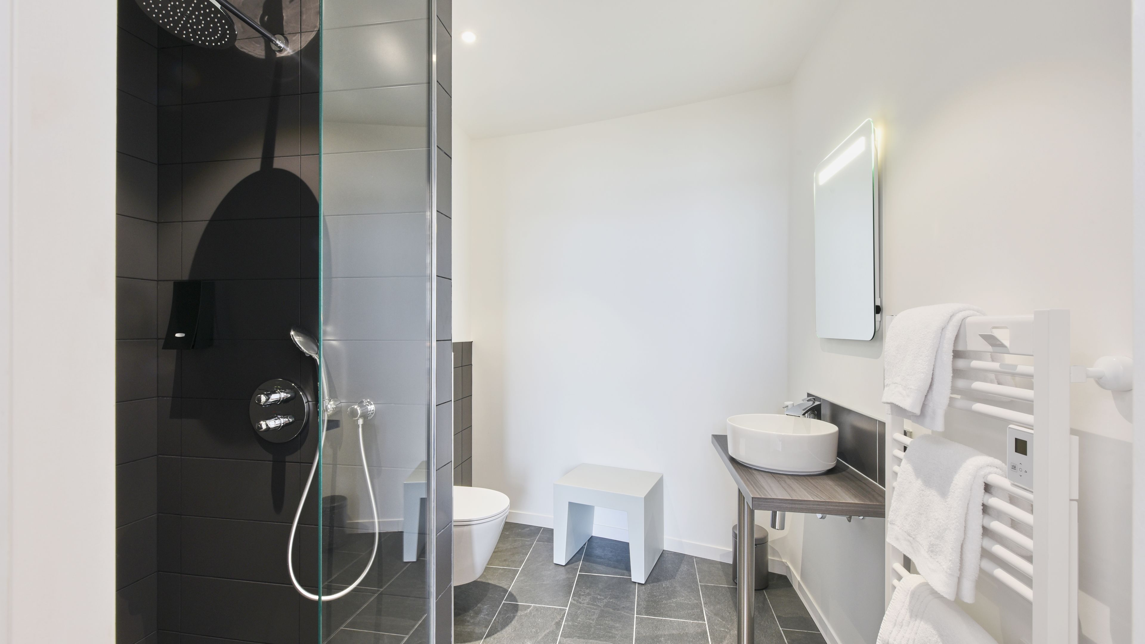 comfort double room, 1 queen bed, non smoking, sea facing (ile molene) | bathroom | shower, towels, soap, toilet paper