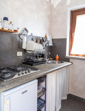Refrigerador, especias, servilletas de papel