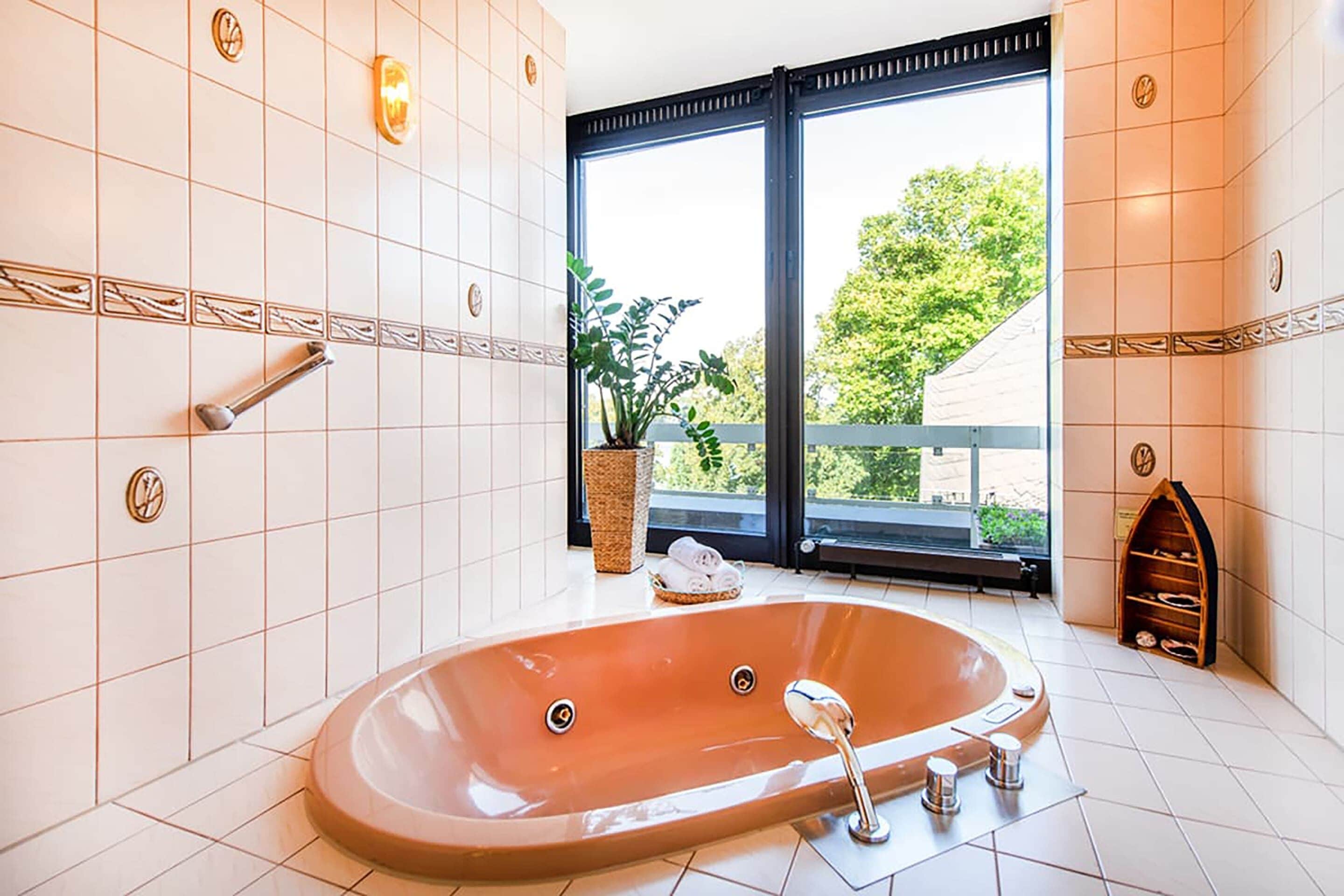 panoramic studio suite | bathroom | separate bathtub and shower, deep-soaking bathtub, bathrobes, slippers