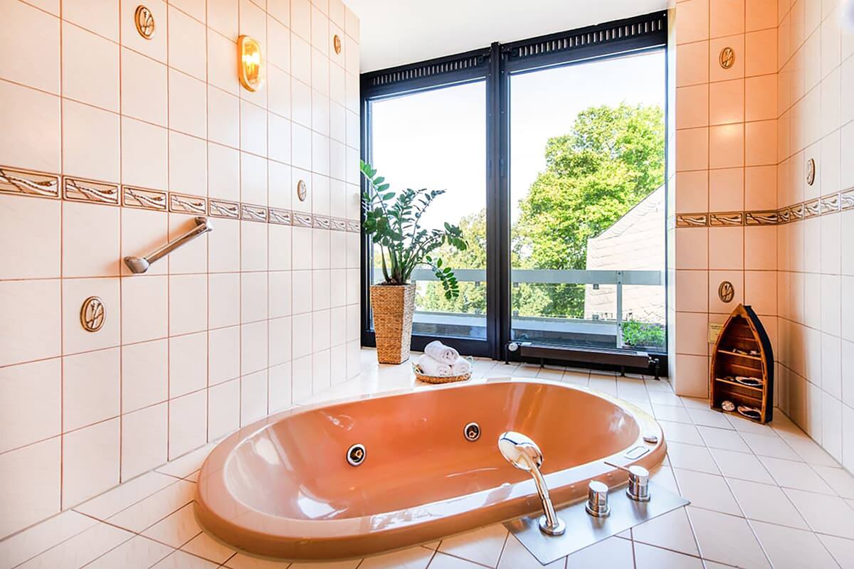 panoramic studio suite | bathroom | separate bathtub and shower, deep-soaking bathtub, bathrobes, slippers