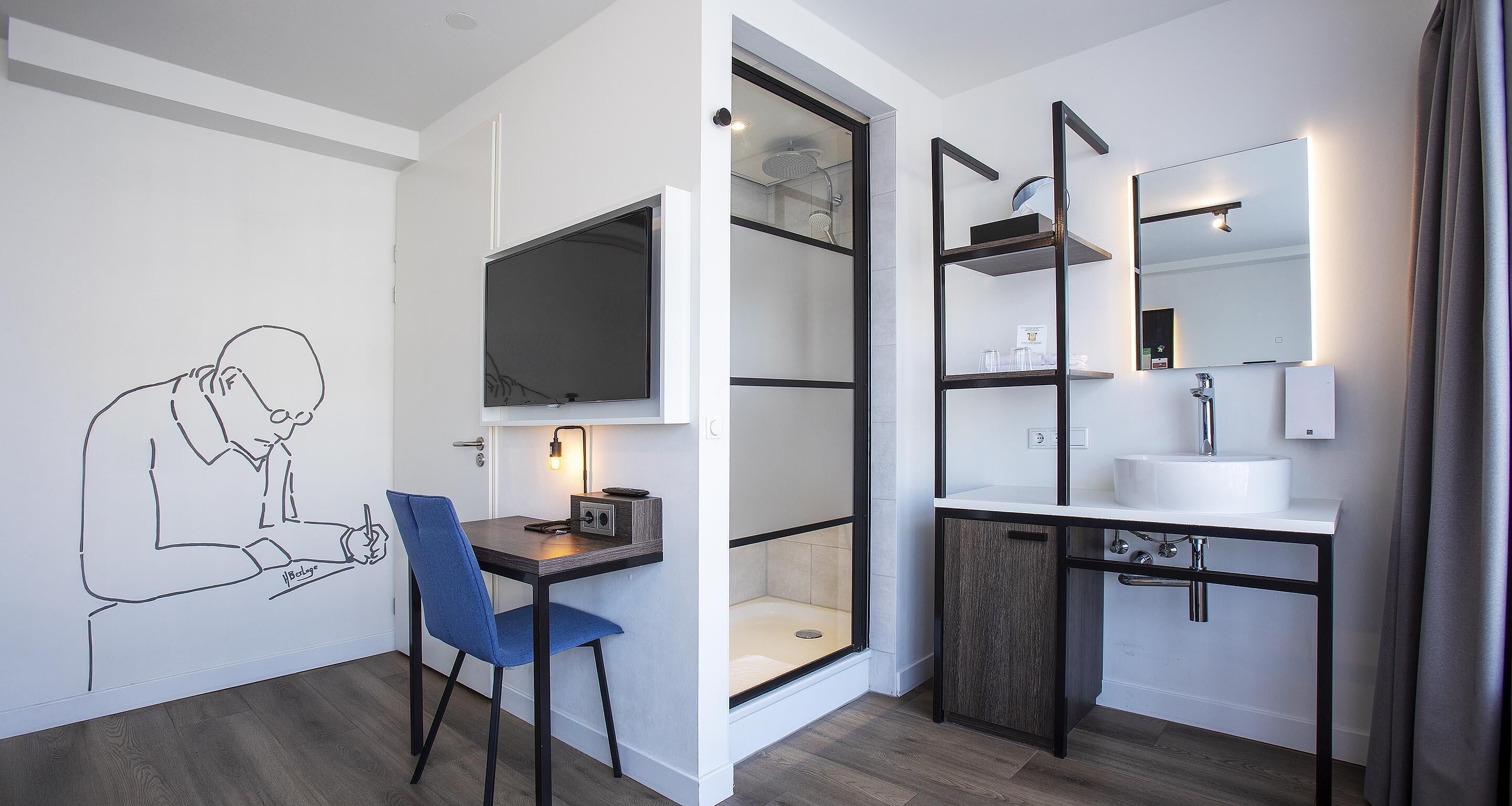 Shower, rainfall showerhead, eco-friendly toiletries, hair dryer