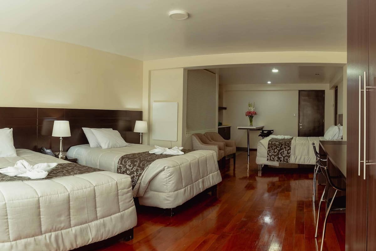 Premium bedding, minibar, desk, laptop workspace