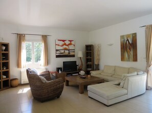 TV, DVD player, books