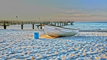 Beach nearby, sun loungers