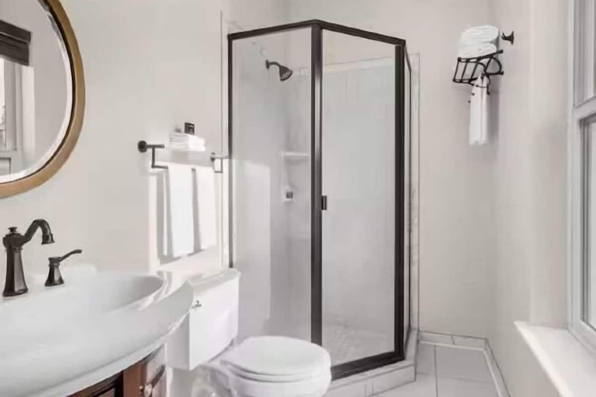 Free toiletries, hair dryer, towels, soap