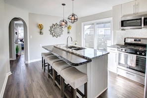 Fridge, microwave, oven, stovetop - Fully remodeled 2BR! Pet Friendly Walk to beach-1 block; mins. to Cedar Point! (Port Clinton)