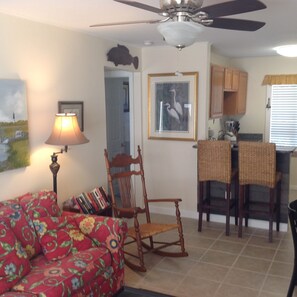 Smart TV, DVD player, books, video library