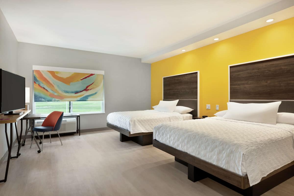 premium bedding, desk, blackout curtains, iron/ironing board