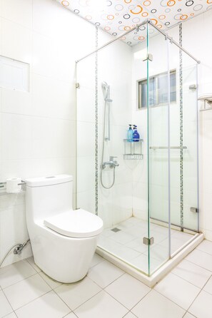 Ducha, cabezal de ducha tipo lluvia, secador de pelo, pantuflas