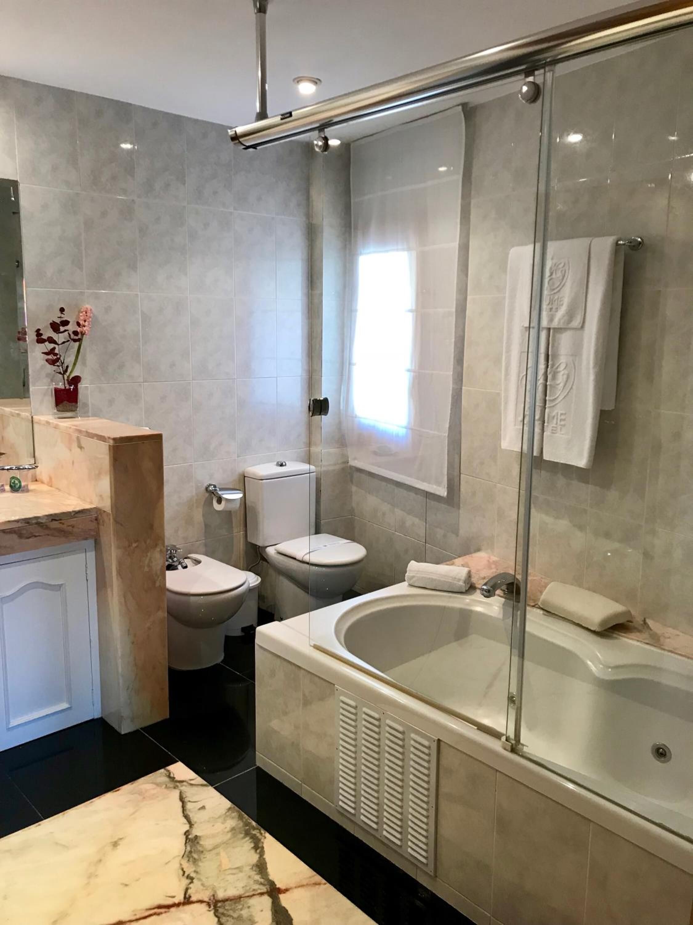 separate bathtub and shower, free toiletries, hair dryer, bidet