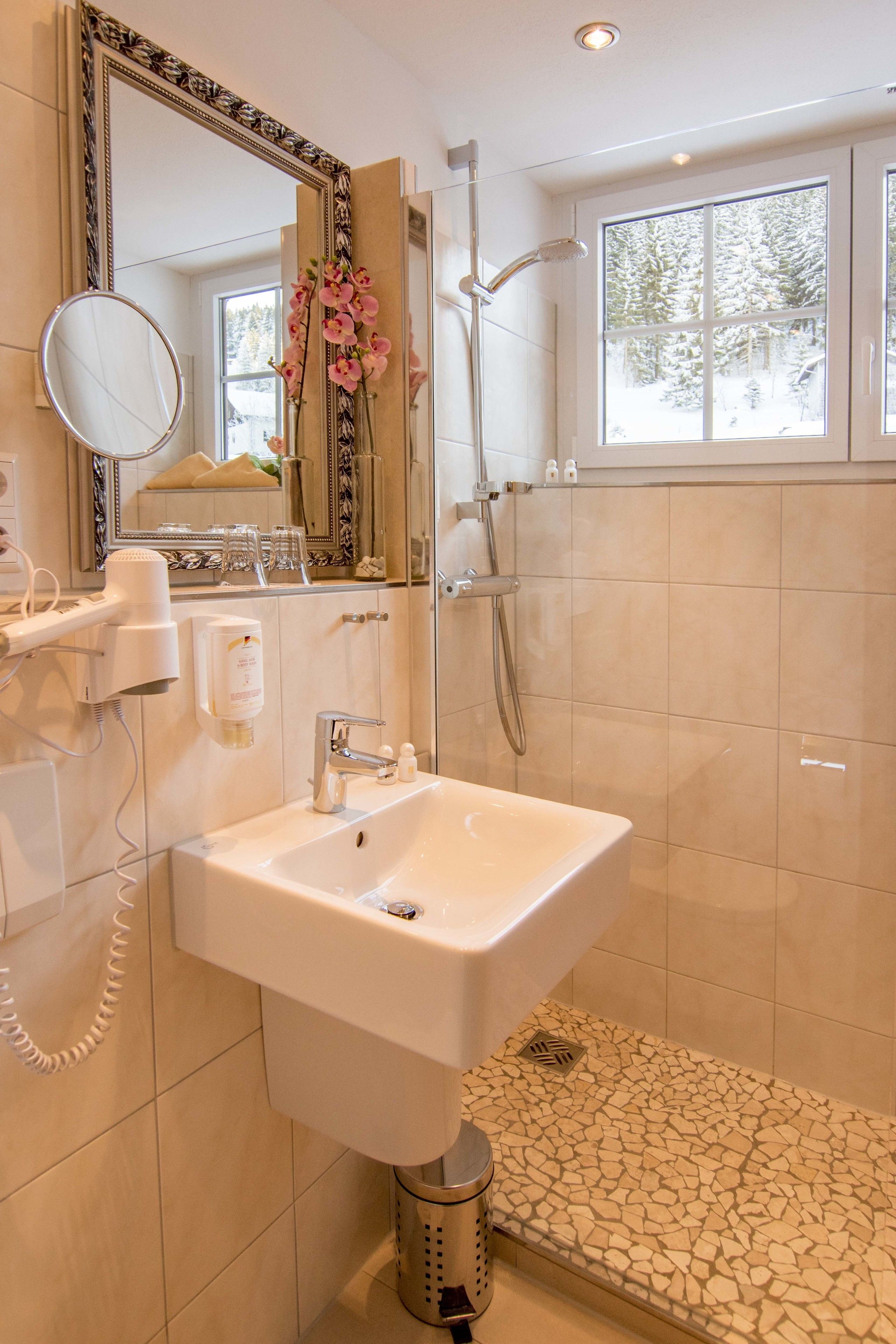 Ducha, secador de pelo, batas, toallas