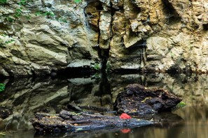 A natural rock formation with a water body reflecting the rocks. - B&B Le Cascatelle (Cerveteri)