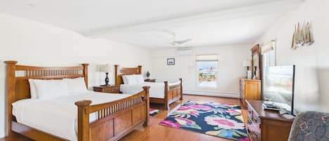 Room 2: Two Queen beds, private bath. | Iron/ironing board, bed sheets