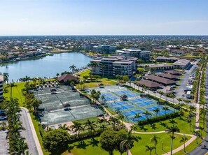 Aerial view - Beachfront 2BR/2BA condo with pool, wifi, and Marco Island views. (Marco Island)