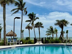 Outdoor pool, a heated pool - Direct Beach Front/Best View of Gulf/Remodeled Pointe Santo E36 Sanibel (Sanibel)