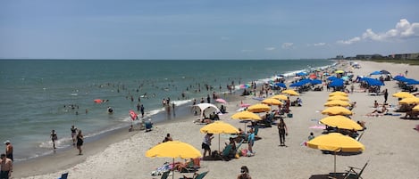 Beach nearby, sun loungers, beach towels