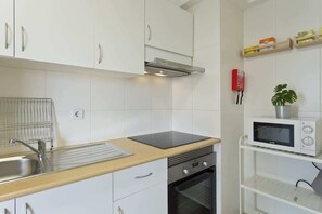 Frigorífico, microondas, horno y placa de cocina