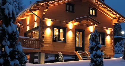 5 * log cabins with sauna, fireplace, terrace, barbecue etc. in alpine chalet style
