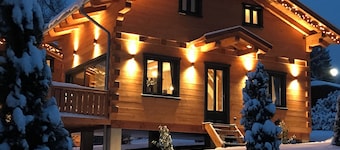 5 * log cabins with sauna, fireplace, terrace, barbecue etc. in alpine chalet style