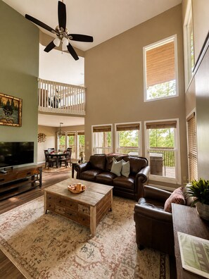 Smart TV, fireplace, foosball