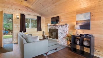 TV, fireplace, DVD player, video library