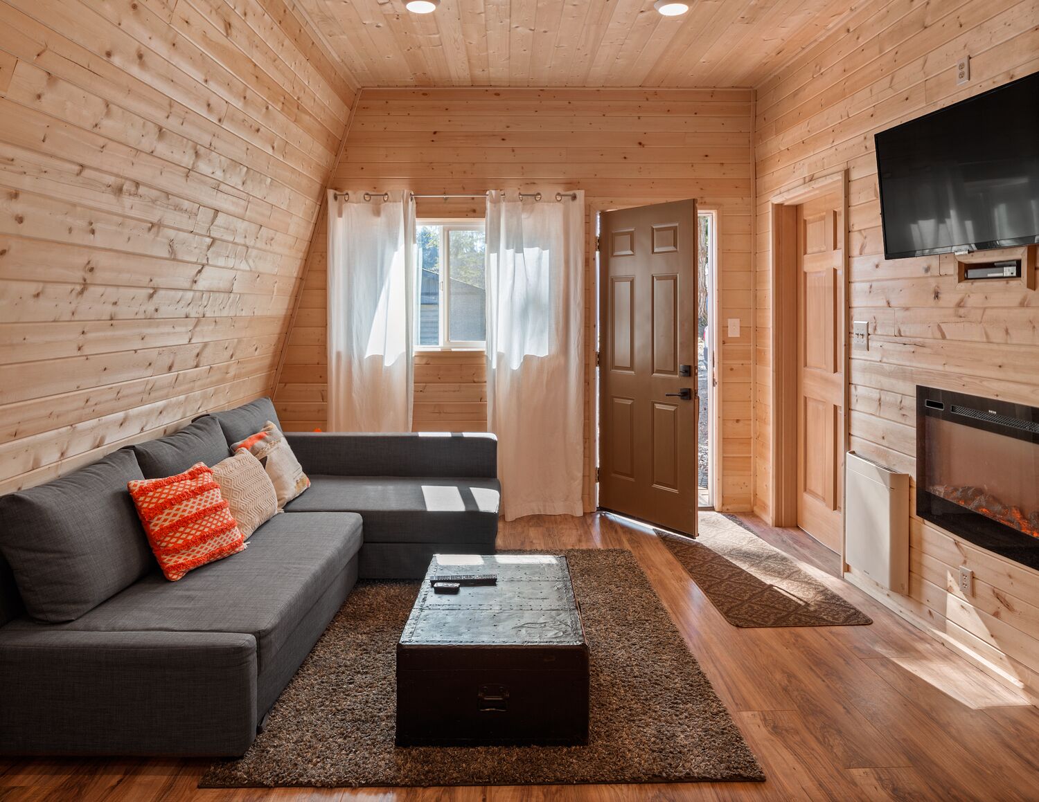 电视、壁炉、DVD 播放器、影片库