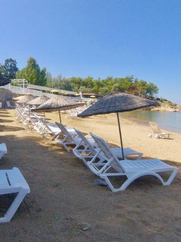 On the beach, free beach cabanas, beach umbrellas