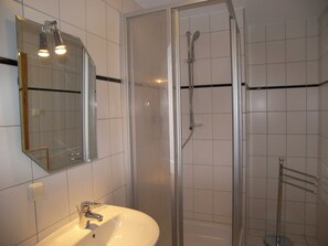 Shower, hair dryer, toilet paper