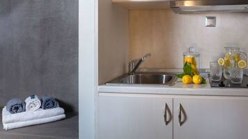 Monolocale familiare | Angolo cottura privato | Frigorifero, piano cottura, macchina per tè/caffè, bollitore elettrico