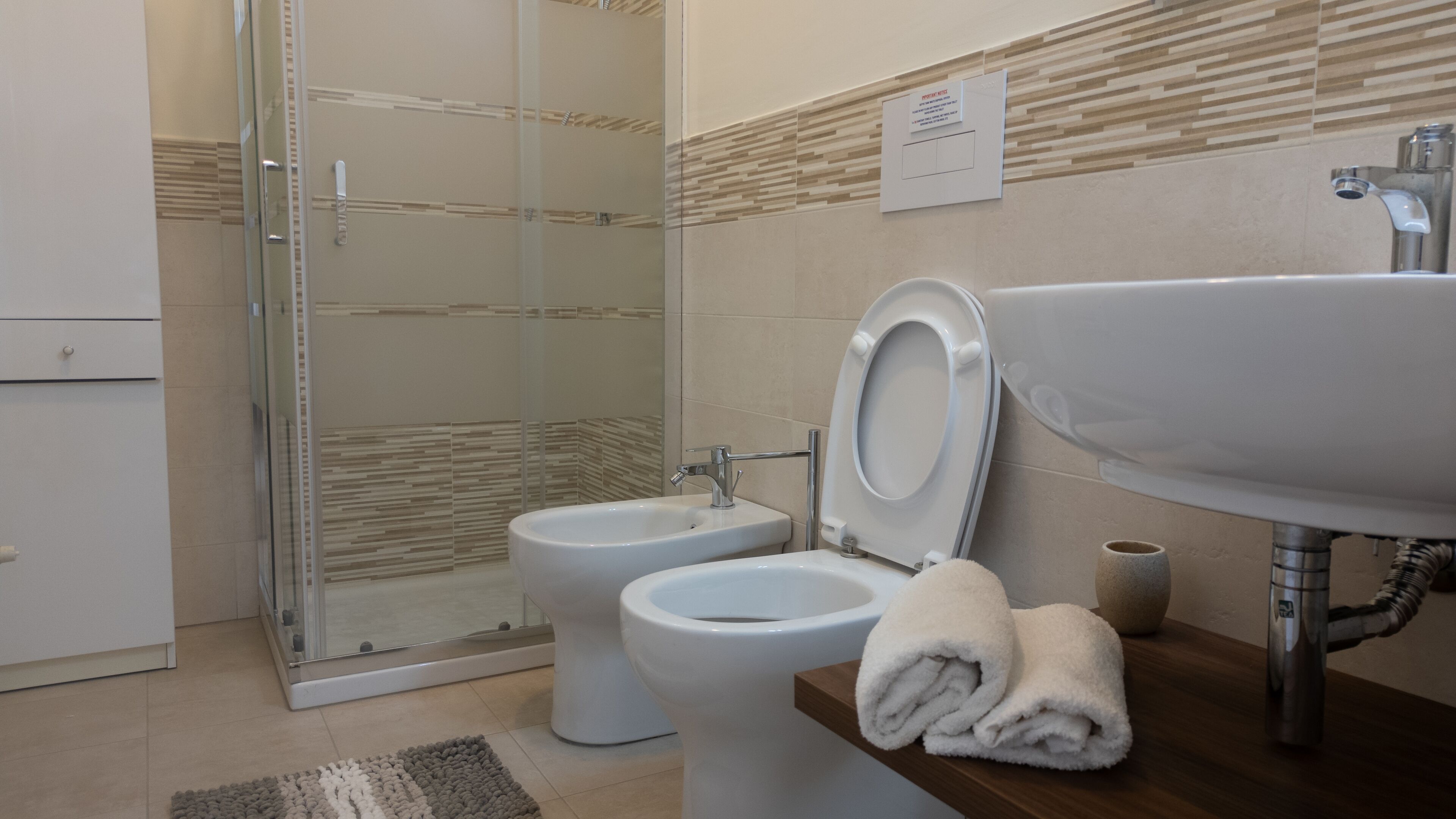 Ensemble douche/baignoire, sèche-cheveux, bidet, serviettes fournies