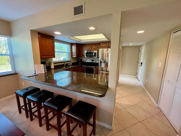 Fridge, microwave, oven, dishwasher