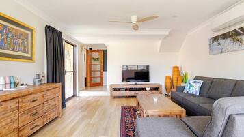 Smart TV, fireplace, DVD player, toys