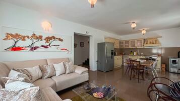 Een televisie en een open haard