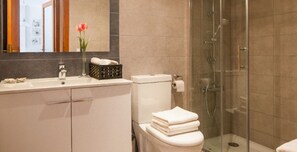 Hair dryer, towels, toilet paper