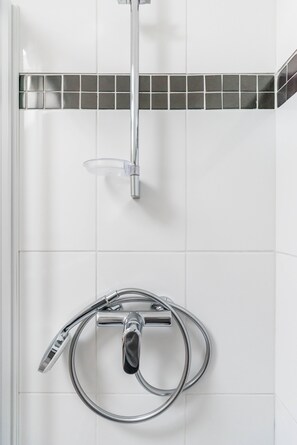 Ducha, secador de pelo, toallas, papel higiénico