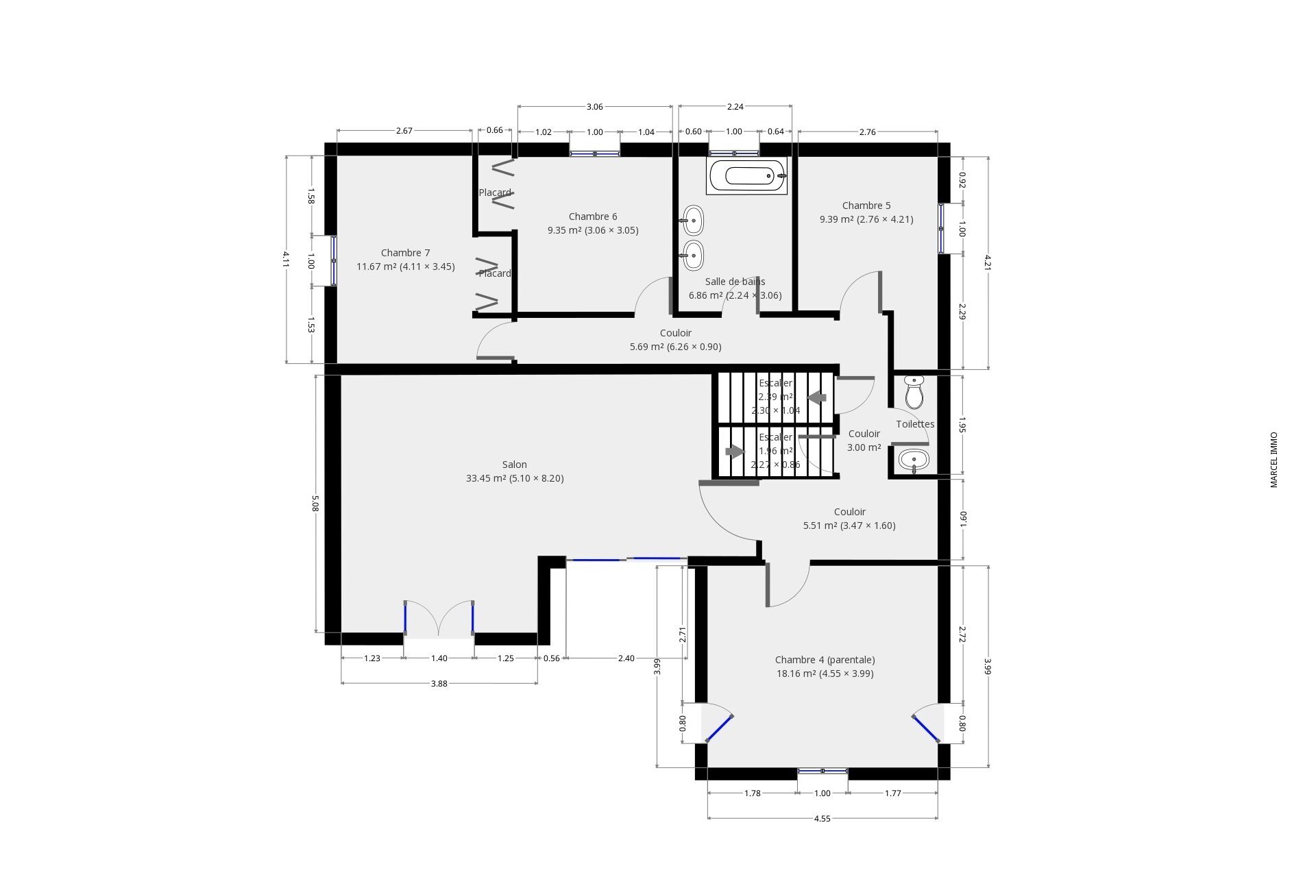 A floor plan of a hotel with multiple rooms, including a parent suite, a master suite, a bathroom, a dining area, and a living room.