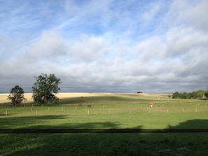A rural landscape with open fields, a few trees, and a cloudy sky. - Le Cottage - Ferme de Pontaly (BAILLY)