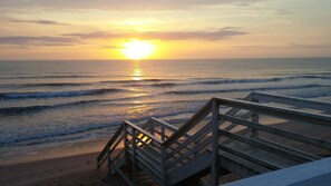 On the beach, sun-loungers, beach towels