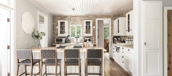 Barnbevisst strandhus og hytte m / basseng gjerd-gå til stranden! 