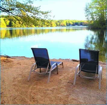 Large sandy beach. Very Private and peaceful.
Great fishing right from beach!