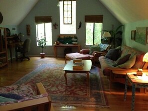 Smart TV, DVD player, books, music library