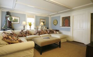 Smart TV, fireplace, DVD player, books