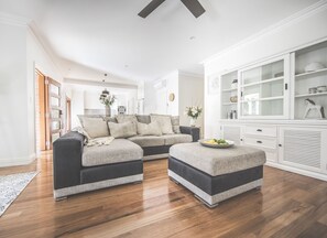 Smart TV, DVD player, books, video library