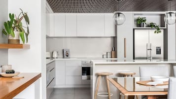 Fridge, microwave, dishwasher, coffee/tea maker