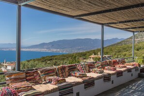 Terrace/patio - Luxury villa with private heated pool and stunning sea views. (Kalamata)