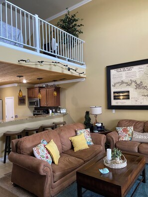 Smart TV, fireplace, DVD player, video library