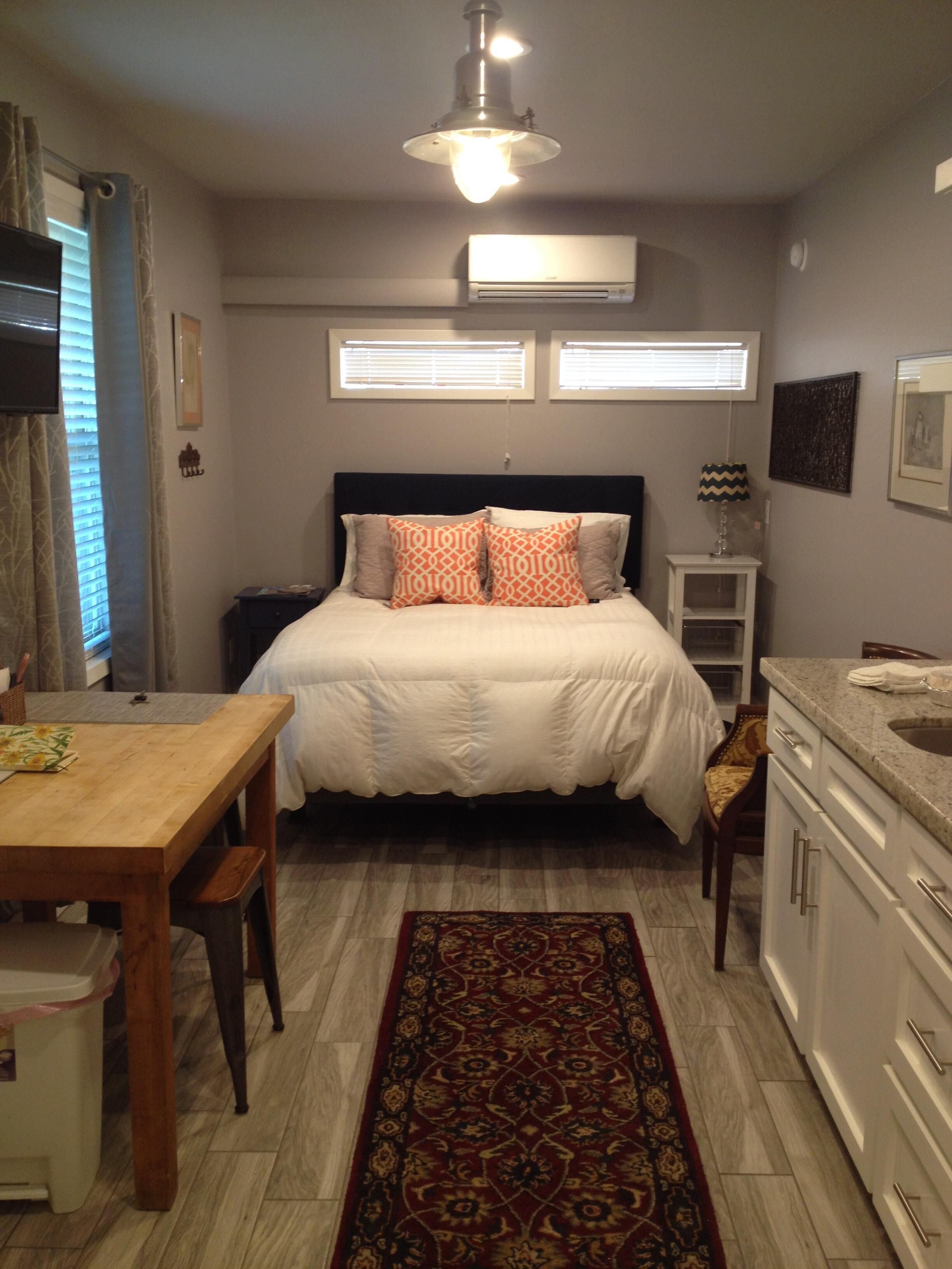 New Queen size bed + 2 night tables. 
